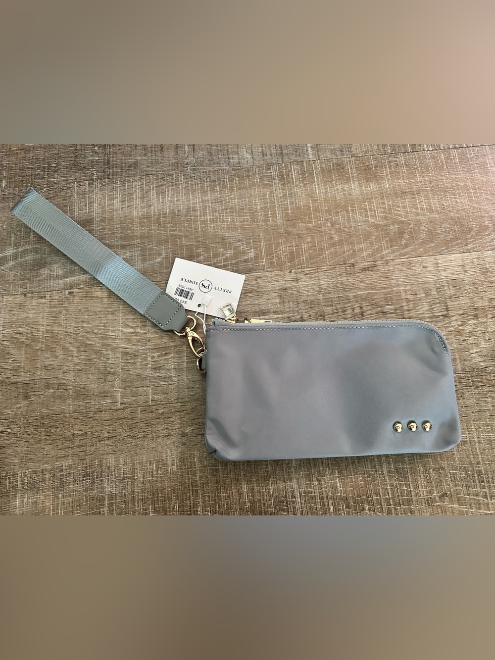 Gray Crossbody Wristlet with Gold Accents